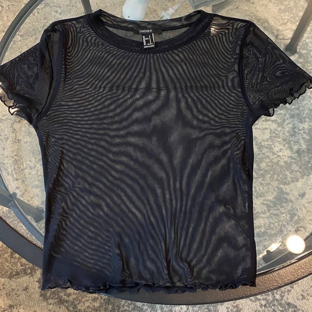 Black Cropped Sheer Top